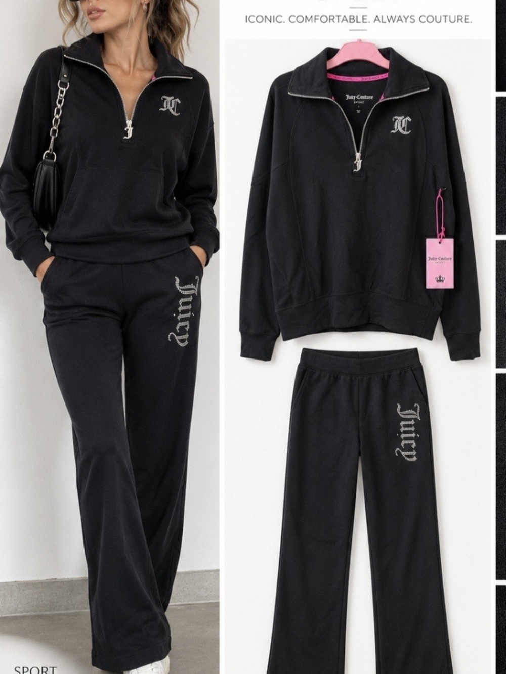NWT Juicy Couture Sport Black Rhinestone Tracksuit Set L